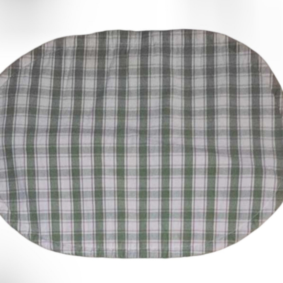 Handmade Sage Checkered Oval Linen Table Placemats Set Of 8 - Picture 1 of 5